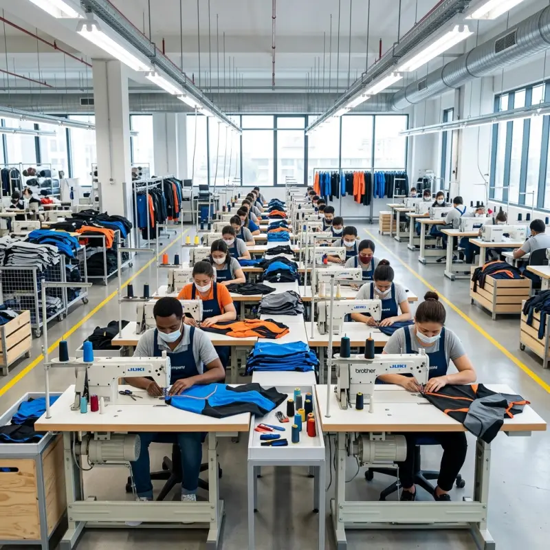 Sportswear manufacturing process on the RAS Sportswear floor